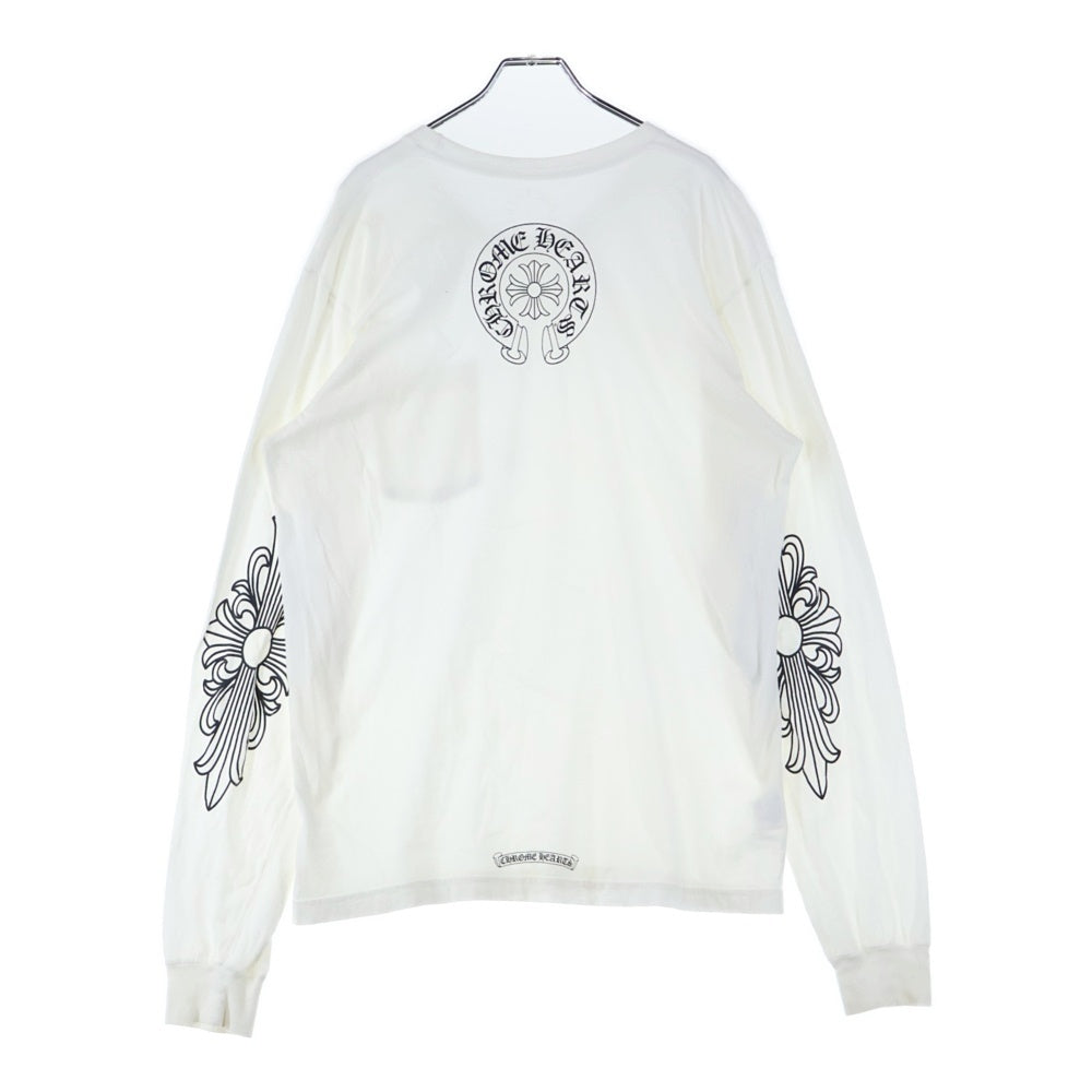 CHROME HEARTS(クロムハーツ) FLRL CRS L/S TEE ネックロゴ フローラル ロゴプリント ロングスリーブ 長袖Tシャツ カットソー ホワイト