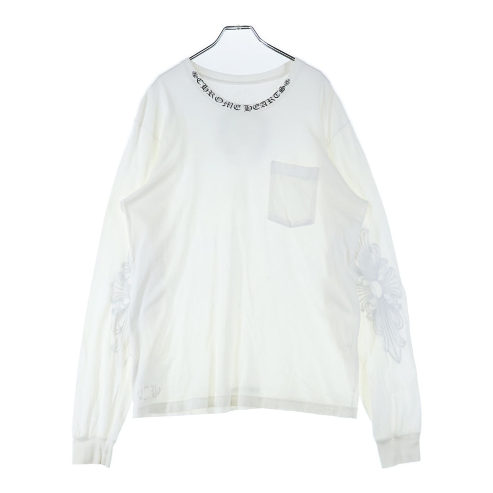 CHROME HEARTS(クロムハーツ) FLRL CRS L/S TEE ネックロゴ フローラル ロゴプリント ロングスリーブ 長袖Tシャツ カットソー ホワイト