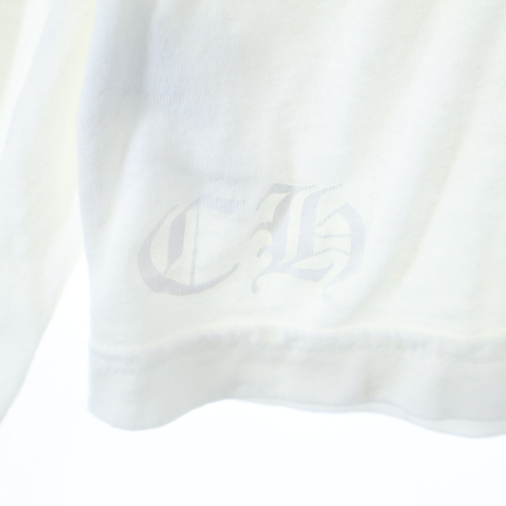 CHROME HEARTS(クロムハーツ) FLRL CRS L/S TEE ネックロゴ フローラル ロゴプリント ロングスリーブ 長袖Tシャツ カットソー ホワイト