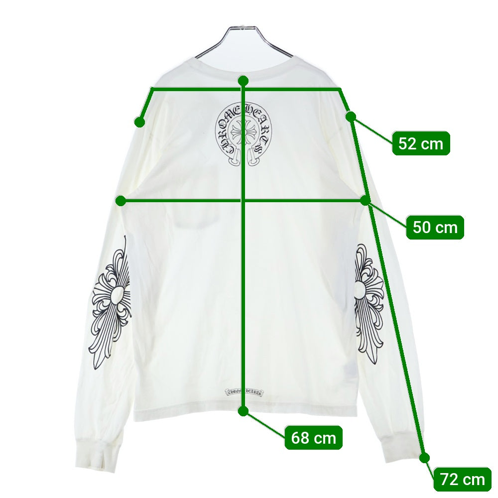 CHROME HEARTS(クロムハーツ) FLRL CRS L/S TEE ネックロゴ フローラル ロゴプリント ロングスリーブ 長袖Tシャツ カットソー ホワイト