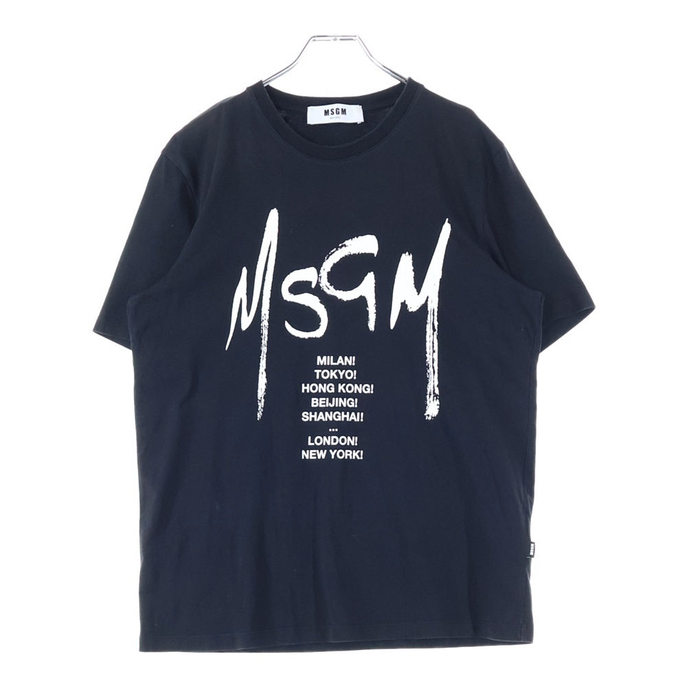 MSGM(エムエスジーエム) T-SHIRT WITH GRAFFITI LOGO グラフィック ロゴ ウィズ クルーネック半袖Tシャツ カットソー ブラック 2640MM183