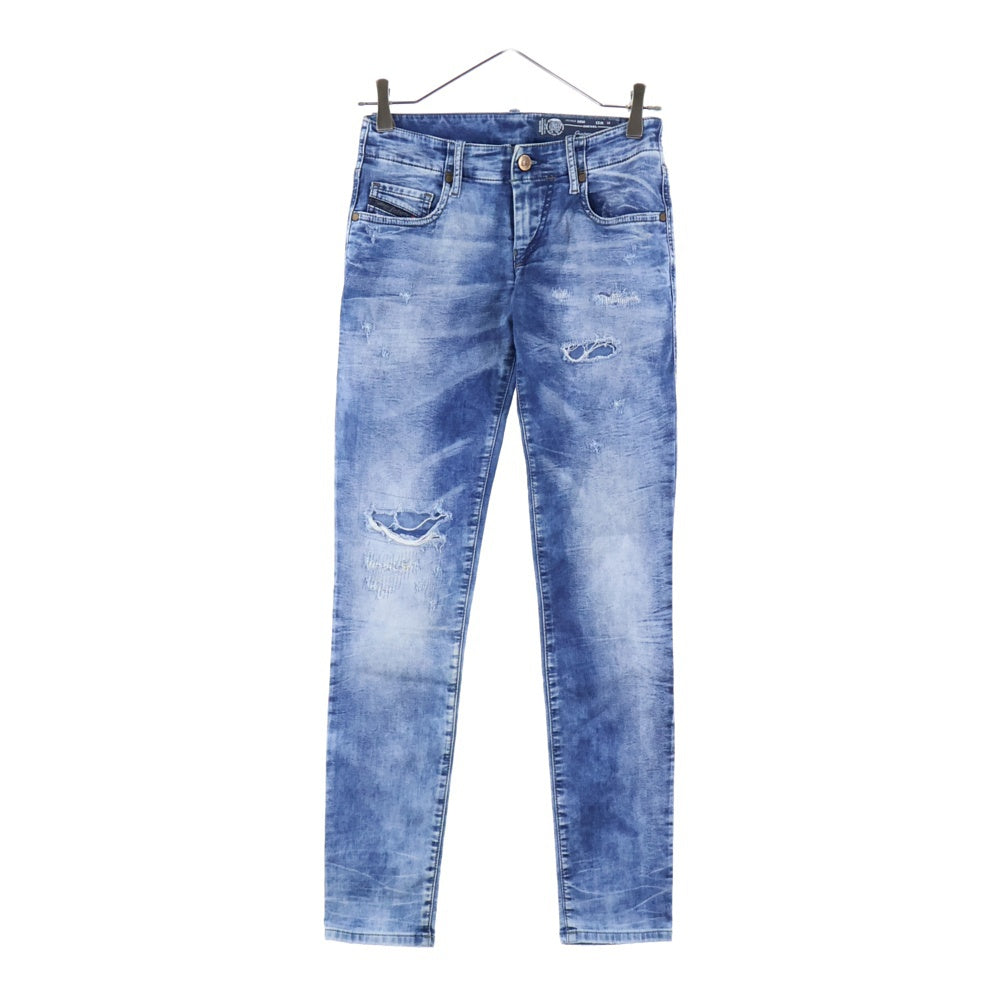 DIESEL(ディーゼル) ロゴパッチ ダメージスキニーデニムパンツ ジーンズ レディース インディゴ