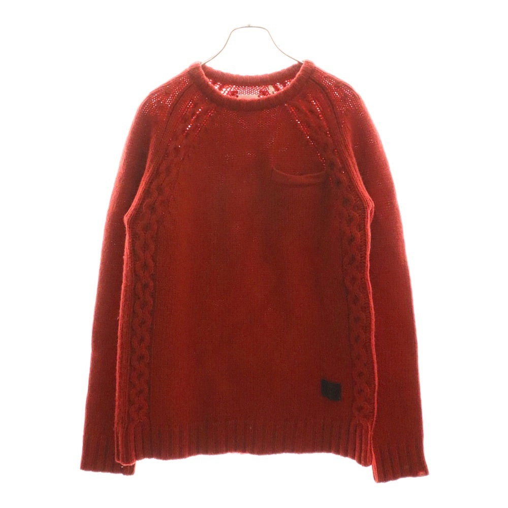 BEDWIN & THE HEARTBREAKERS(ベドウィンアンドザハートブレーカーズ) ケーブルライン クルーネック ウールニット セーター レッド