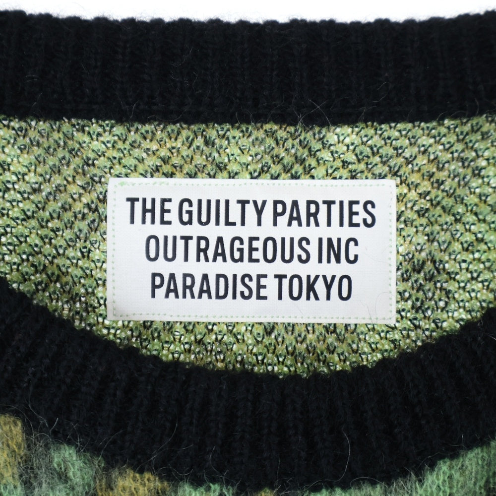 WACKO MARIA(ワコマリア) LEOPARD MOHAIR CREW NECK SWEATER レオパード柄 モヘア混 クルーネック ニット セーター グリーン/イエロー