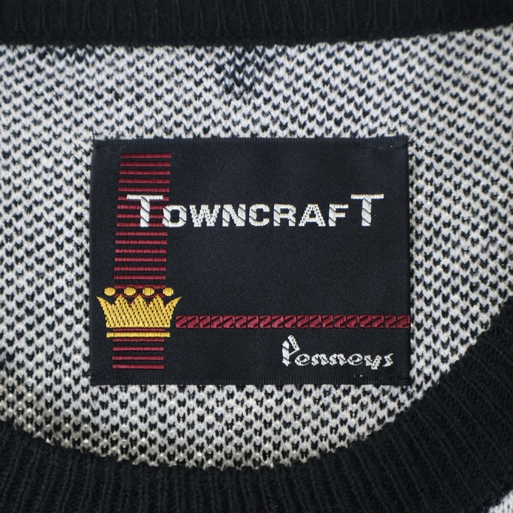 PENNEYS TOWNCRAFT(ぺニーズタウンクラフト) JACQUARD CREW NECK SWEATER ジャガード クルーネック アクリルニット セーター ブラック/ホワイト