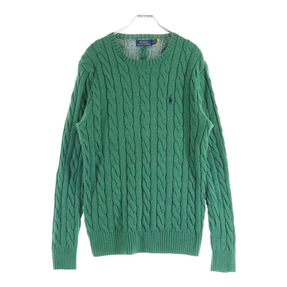 POLO RALPH LAUREN(ポロラルフローレン) スモールポニー刺繍 コットン ケーブルニット セーター グリーン