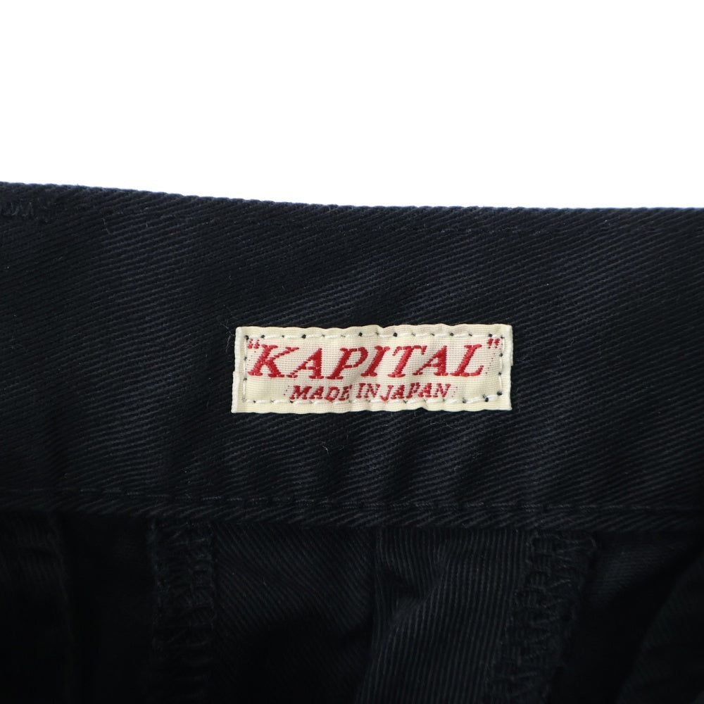 KAPITAL(キャピタル) CHINO HIGH WAISTED NIME PANTS チノ ハイウエストニームバギーパンツ シンチバック付1タックワイドパンツ ブラック EK-1437LP
