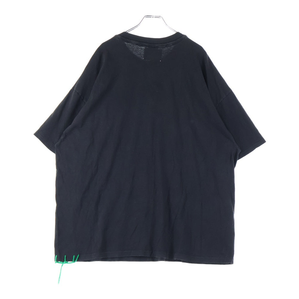 Y.A.R.N(ヤーン) 23AW MADE INUSA 90S VINTAGE TEE WITH FLOWER KNIT MOTIF 胸フラワー刺繍 フロントプリントTシャツ 90Sアメリカ製ボディ 半袖クルーネックカットソー ブラック