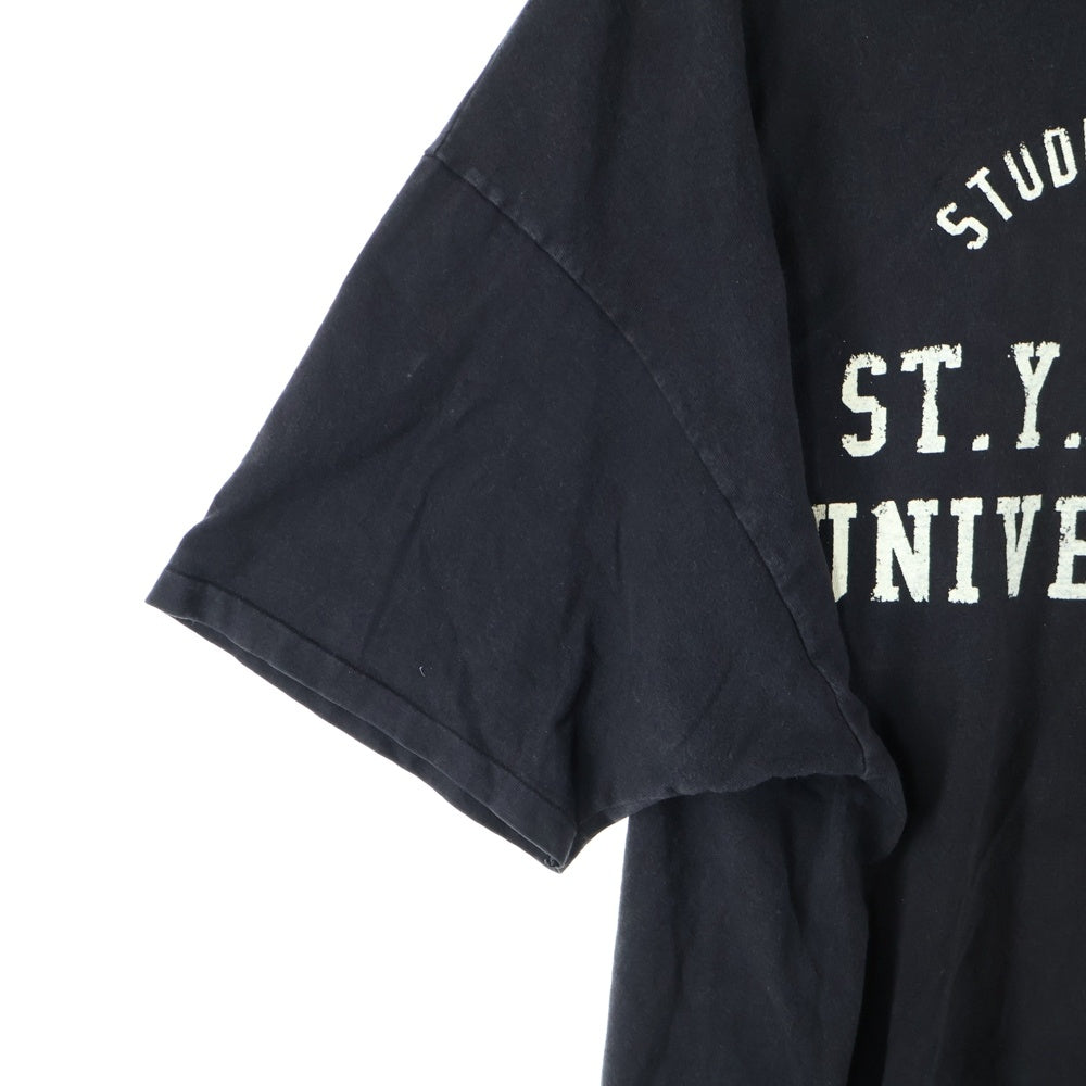 Y.A.R.N(ヤーン) 23AW MADE INUSA 90S VINTAGE TEE WITH FLOWER KNIT MOTIF 胸フラワー刺繍 フロントプリントTシャツ 90Sアメリカ製ボディ 半袖クルーネックカットソー ブラック