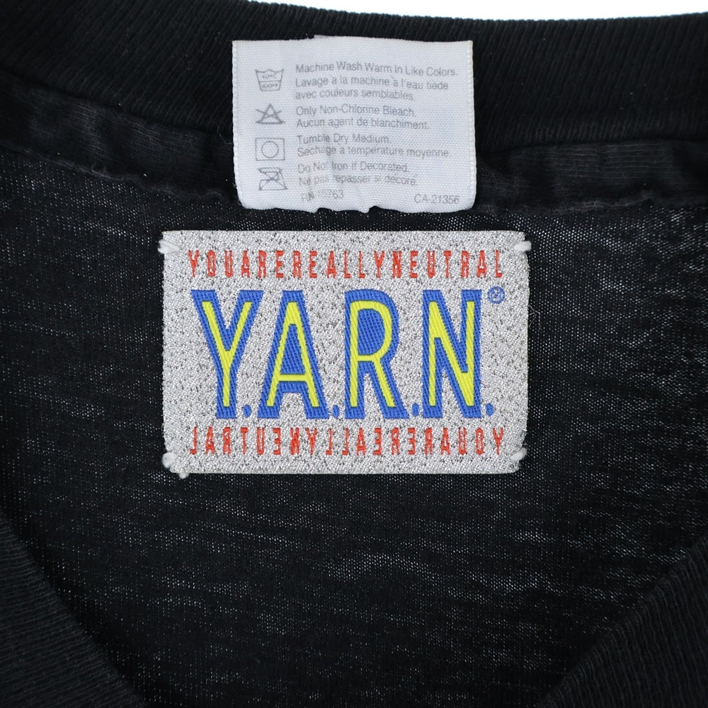 Y.A.R.N(ヤーン) 23AW MADE INUSA 90S VINTAGE TEE WITH FLOWER KNIT MOTIF 胸フラワー刺繍 フロントプリントTシャツ 90Sアメリカ製ボディ 半袖クルーネックカットソー ブラック