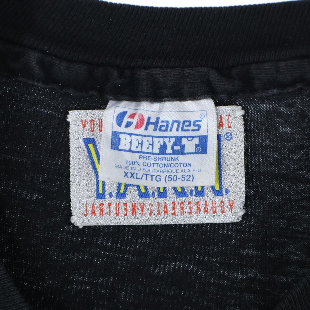 Y.A.R.N(ヤーン) 23AW MADE INUSA 90S VINTAGE TEE WITH FLOWER KNIT MOTIF 胸フラワー刺繍 フロントプリントTシャツ 90Sアメリカ製ボディ 半袖クルーネックカットソー ブラック