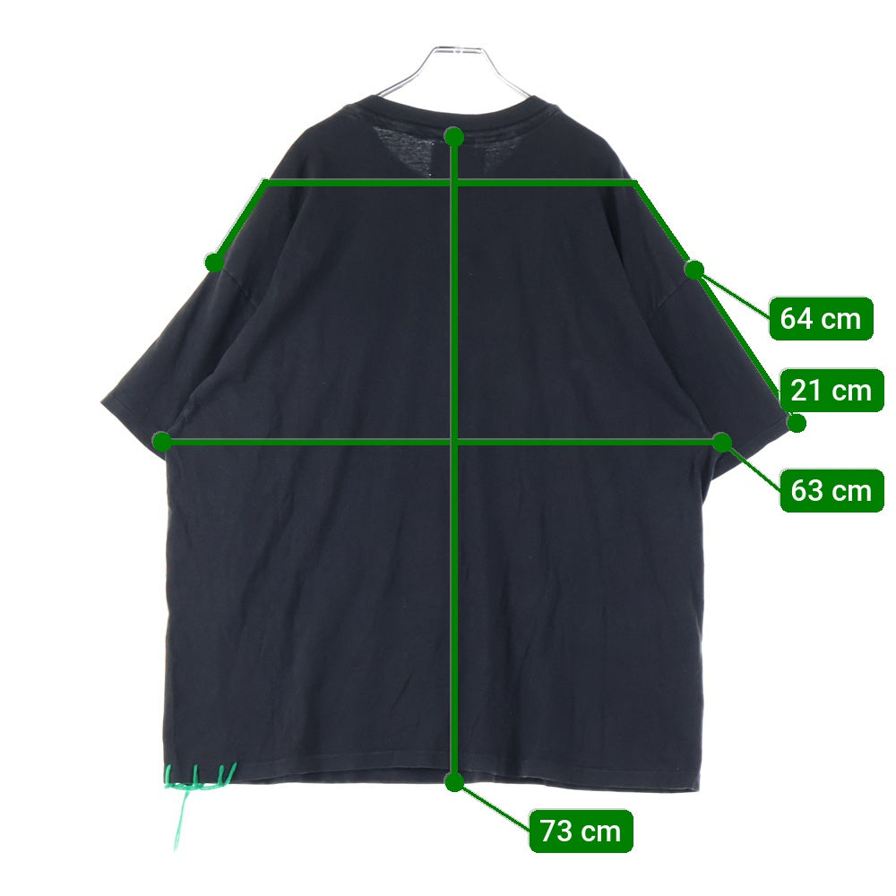 Y.A.R.N(ヤーン) 23AW MADE INUSA 90S VINTAGE TEE WITH FLOWER KNIT MOTIF 胸フラワー刺繍 フロントプリントTシャツ 90Sアメリカ製ボディ 半袖クルーネックカットソー ブラック