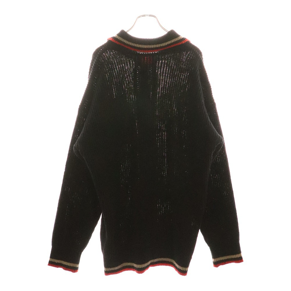 Vivienne Westwood Red Label(ヴィヴィアンウエストウッドレッドレーベル) 胸ロゴ刺繍 襟付 コットンニットカーディガン ブラック/レッド