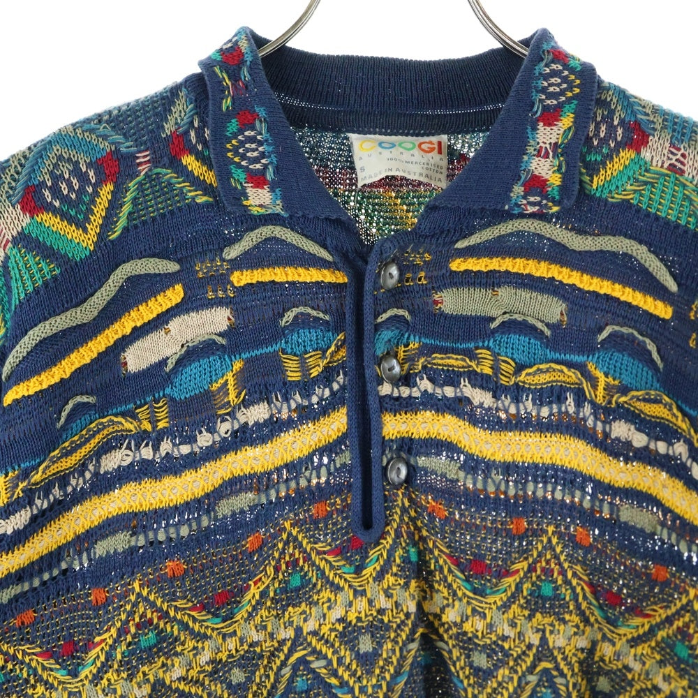 COOGI(クージー) 総柄 ロングスリーブ ニットポロシャツ マルチカラー