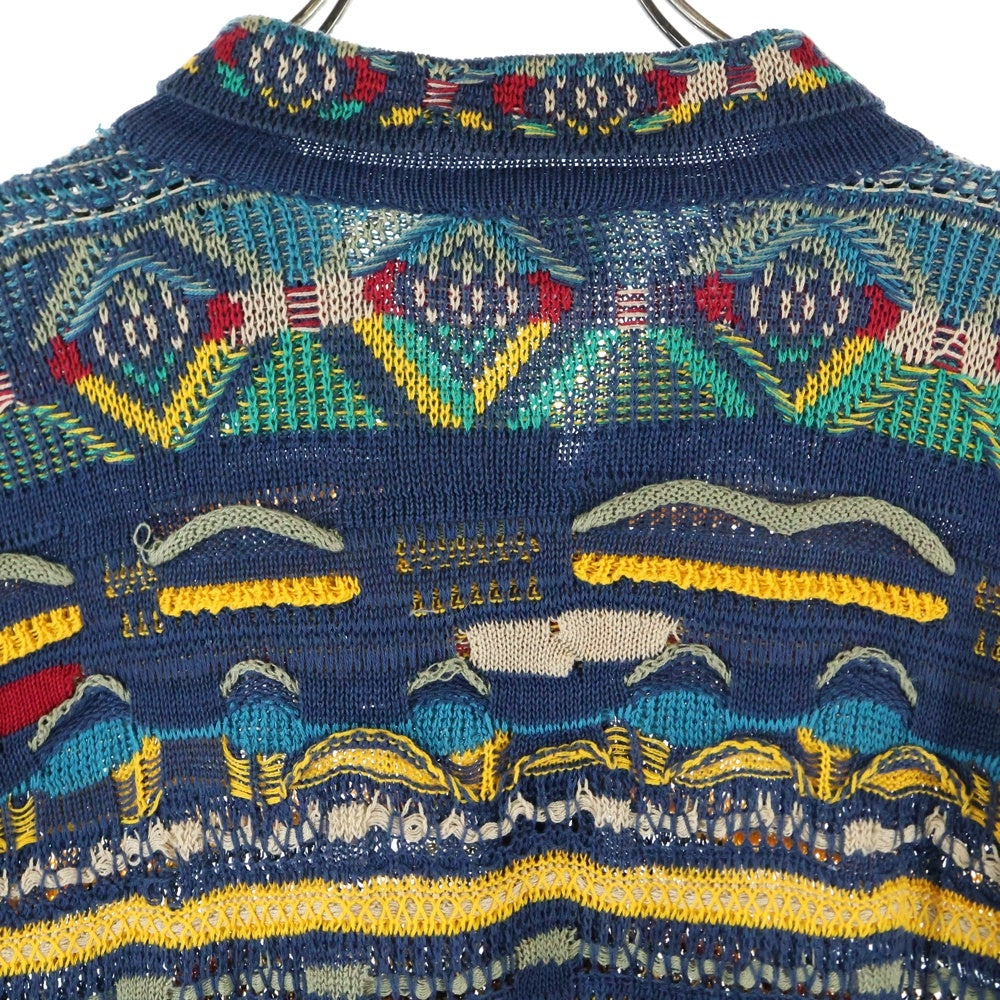 COOGI(クージー) 総柄 ロングスリーブ ニットポロシャツ マルチカラー