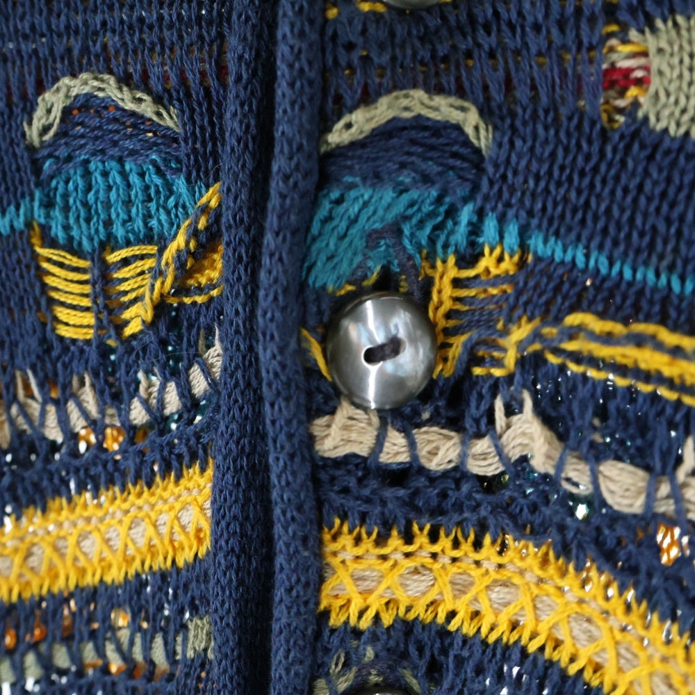 COOGI(クージー) 総柄 ロングスリーブ ニットポロシャツ マルチカラー