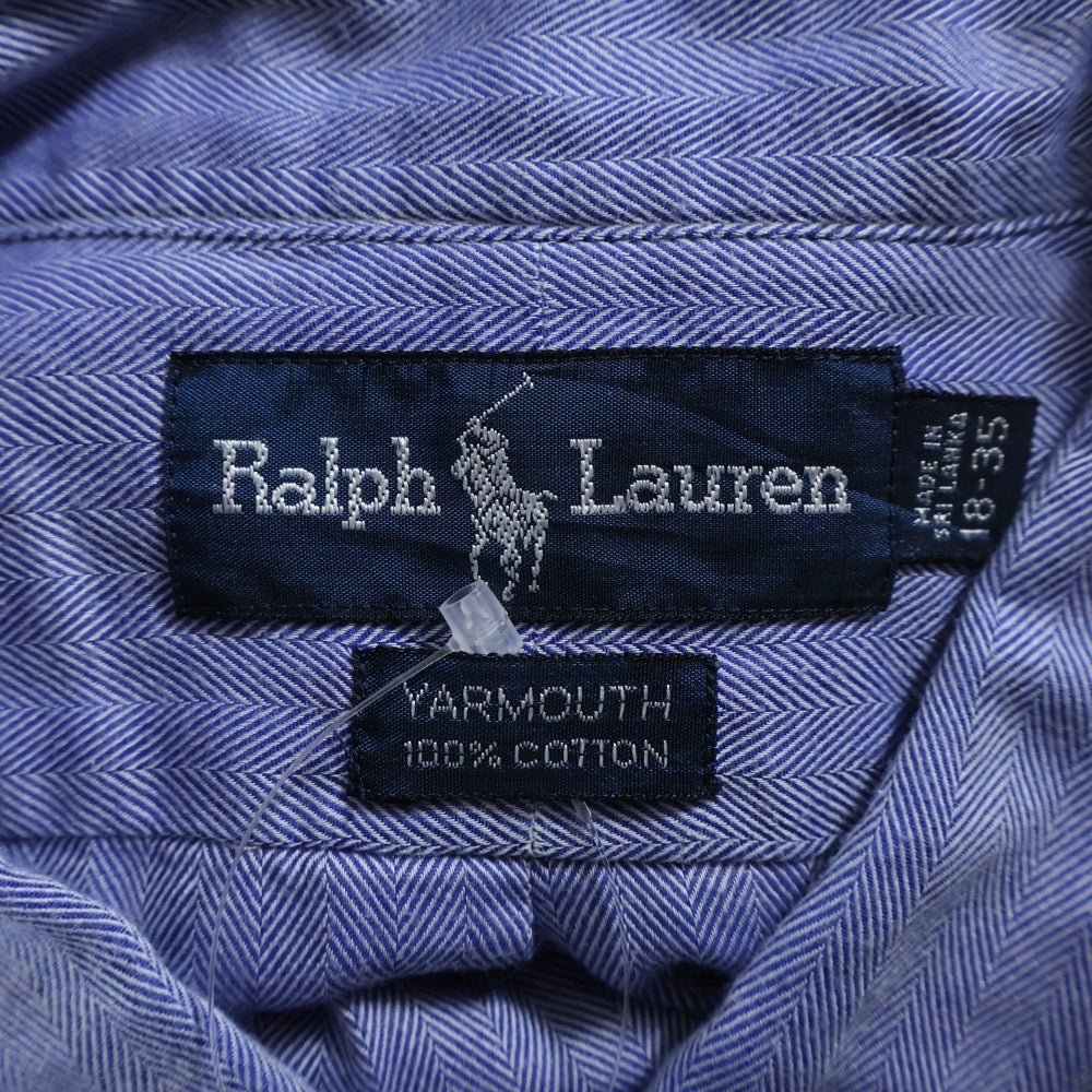 POLO RALPH LAUREN(ポロラルフローレン) 90S L/S REGULAR COLLAR HERRINGBONE SHIRT レギュラーカラー ロングスリーブ ヘリンボーン 長袖シャツ ブルー