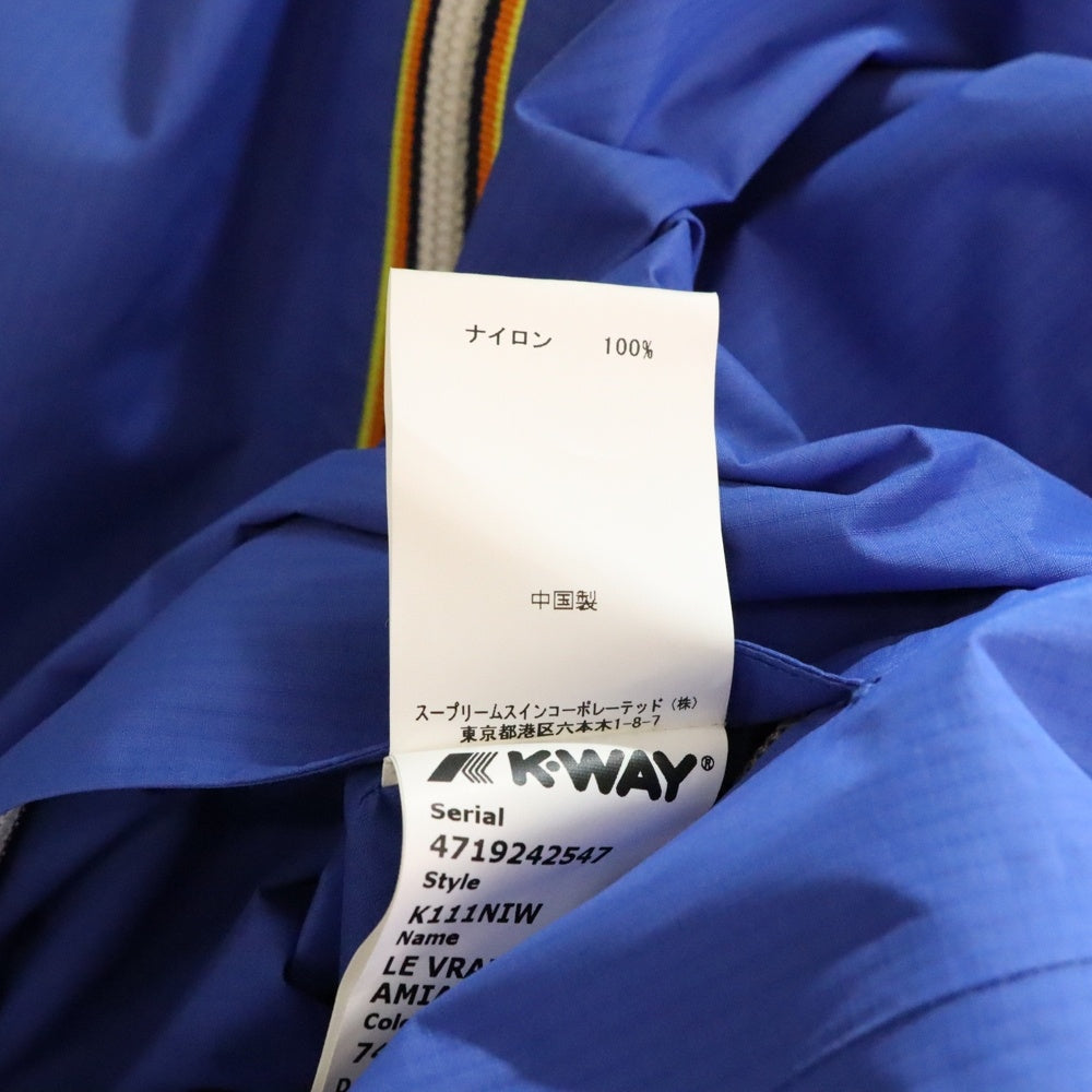 NO BRAND(ノーブランド) K-WAY ケーウェイ 胸ロゴデザイン フーデッド ジップアップ フーデッド ナイロンジャケット ブルー K111NIW