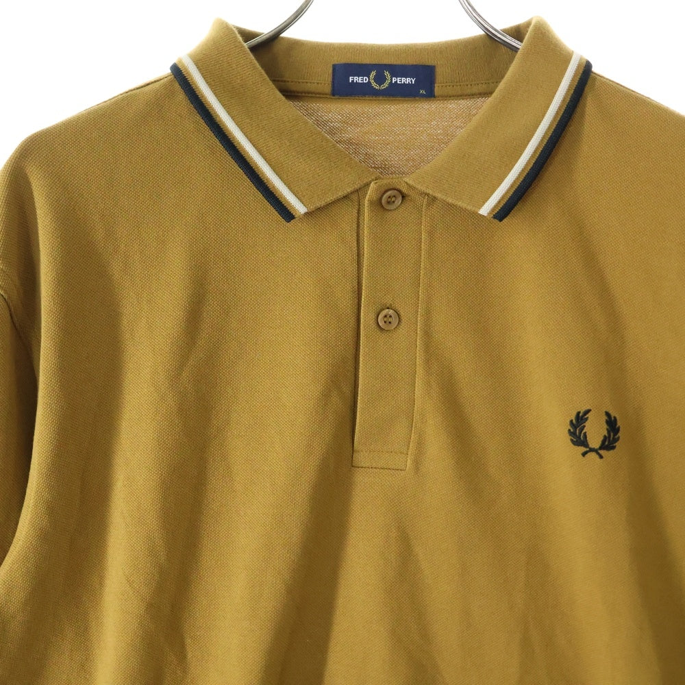 FRED PERRY(フレッドペリー) ロゴエンブロイダリー 長袖ポロシャツ ブラウン