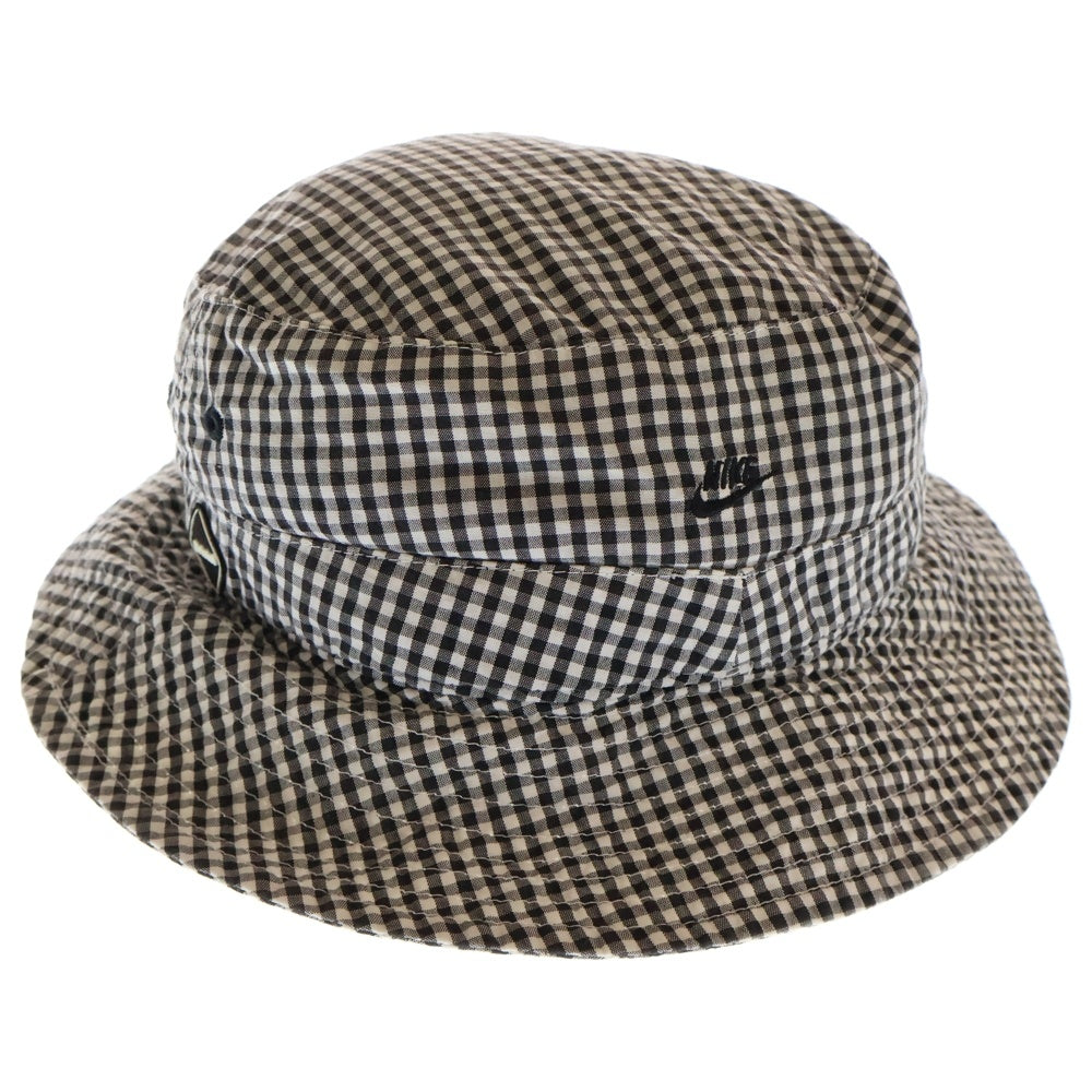 F.C.R.B./F.C.Real Bristol/FCRB(エフシーアールビー/エフシーレアルブリストル) ×NIKE ナイキ ロゴ刺繍 ギンガムチェック コットンバケットハット 帽子 ホワイト/ブラック 319143