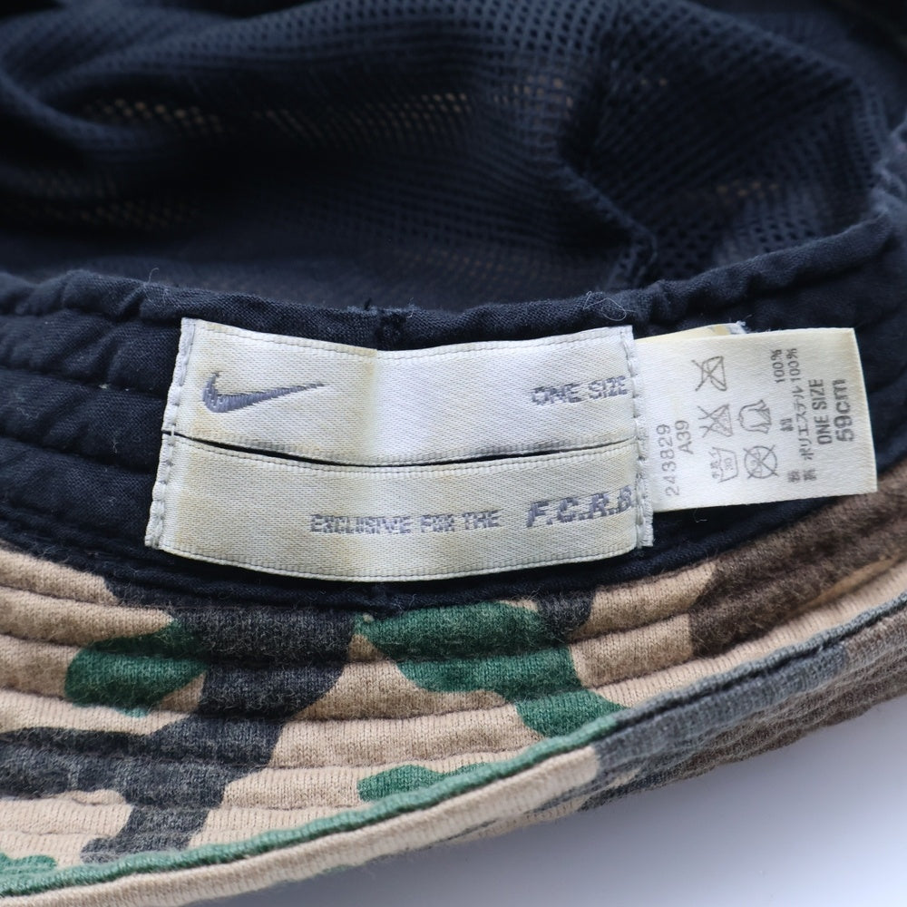 F.C.R.B./F.C.Real Bristol/FCRB(エフシーアールビー/エフシーレアルブリストル) ×NIKE ナイキ ロゴ刺繍 カモ柄 コットンバケットハット 帽子 グリーン/ブラウン 243829