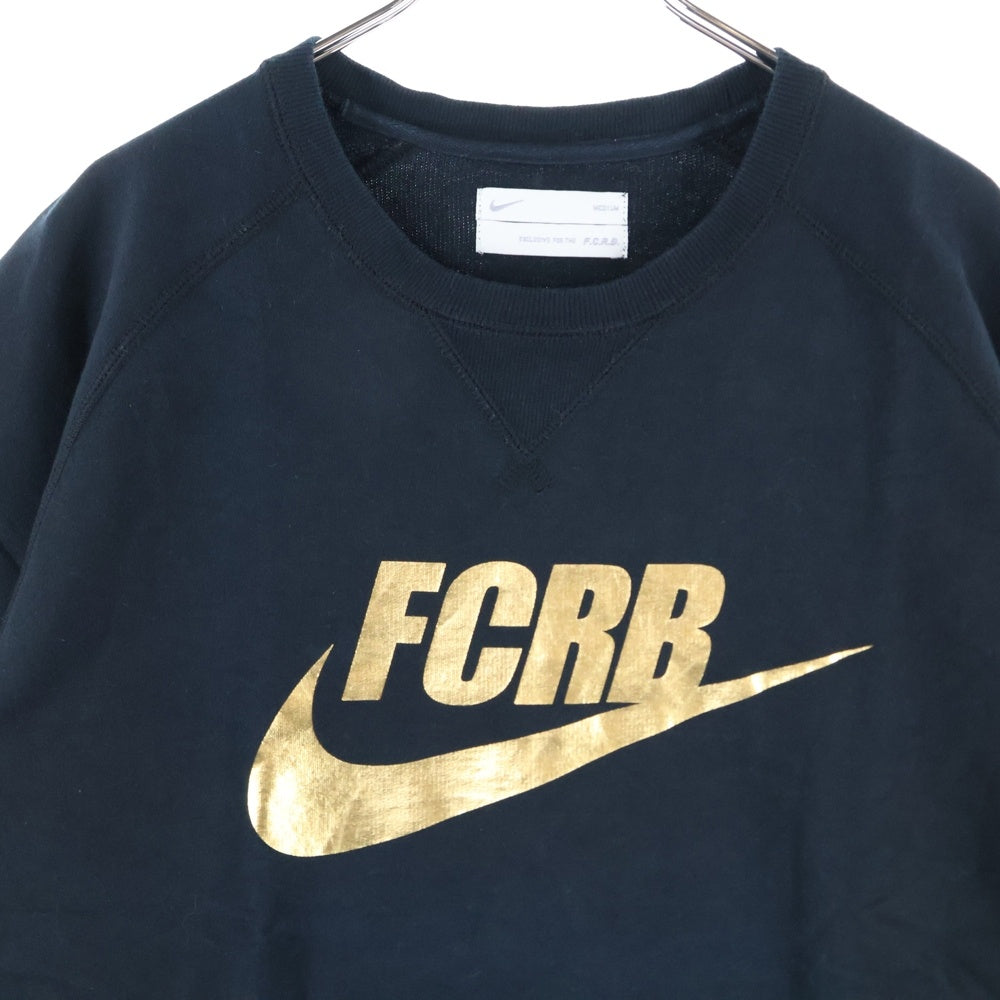 F.C.R.B./F.C.Real Bristol/FCRB(エフシーアールビー/エフシーレアルブリストル) ×NIKE ナイキ スウッシュ フロントロゴプリントTシャツ 半袖クルーネックカットソー ブラック/ゴールド 396331-011