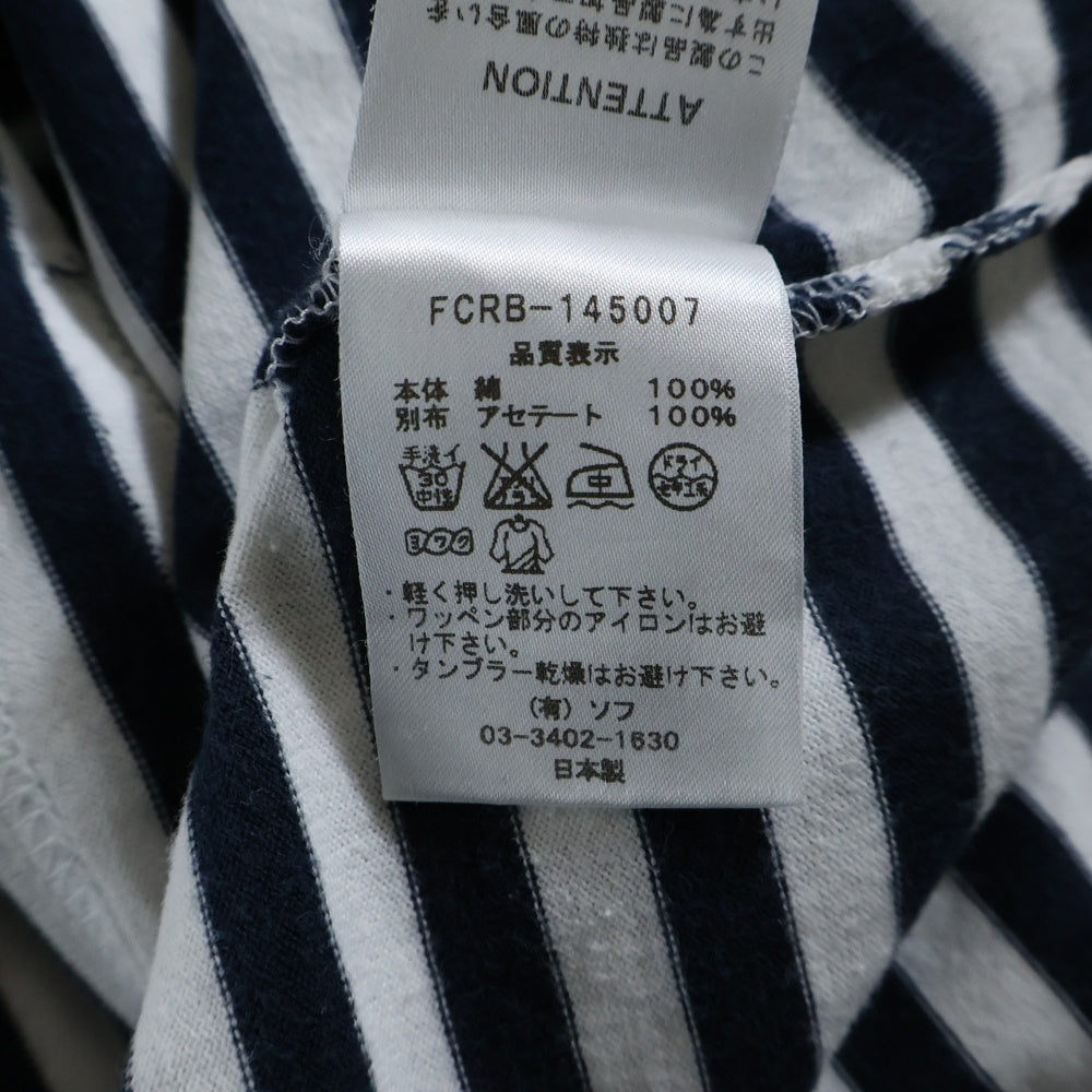 F.C.R.B./F.C.Real Bristol/FCRB(エフシーアールビー/エフシーレアルブリストル) ワッペンロゴデザイン ボーダー クルーネックカットソー 半袖Tシャツ ネイビー/ホワイト FCRB-145007