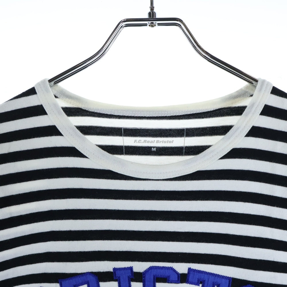 F.C.R.B./F.C.Real Bristol/FCRB(エフシーアールビー/エフシーレアルブリストル) ワッペンロゴデザイン ボーダー クルーネックカットソー 半袖Tシャツ ブラック/ホワイト FCRB-145007