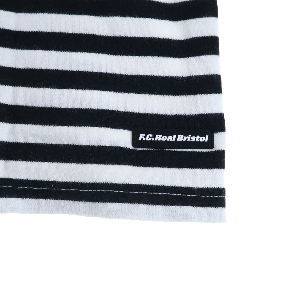 F.C.R.B./F.C.Real Bristol/FCRB(エフシーアールビー/エフシーレアルブリストル) ワッペンロゴデザイン ボーダー クルーネックカットソー 半袖Tシャツ ブラック/ホワイト FCRB-145007