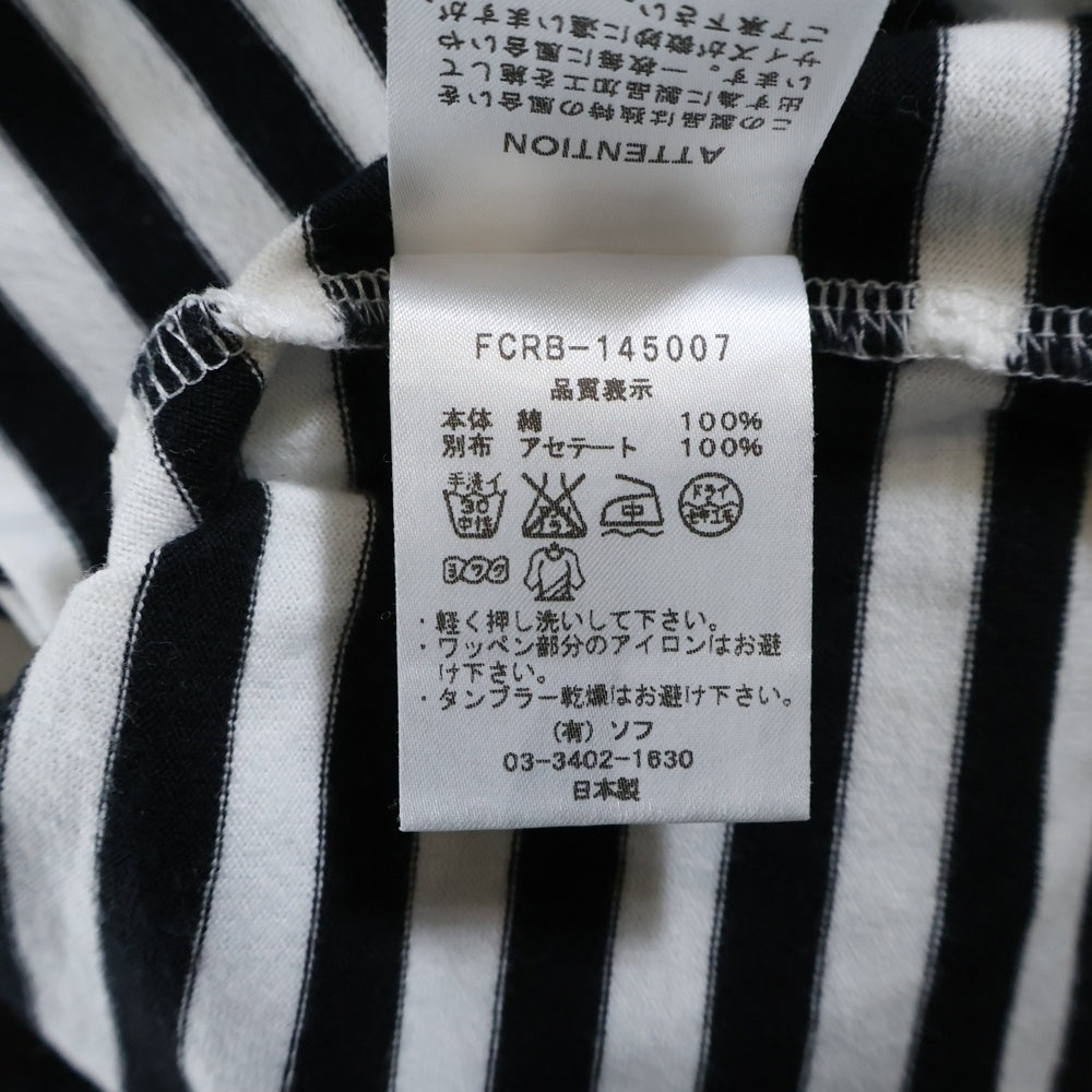 F.C.R.B./F.C.Real Bristol/FCRB(エフシーアールビー/エフシーレアルブリストル) ワッペンロゴデザイン ボーダー クルーネックカットソー 半袖Tシャツ ブラック/ホワイト FCRB-145007