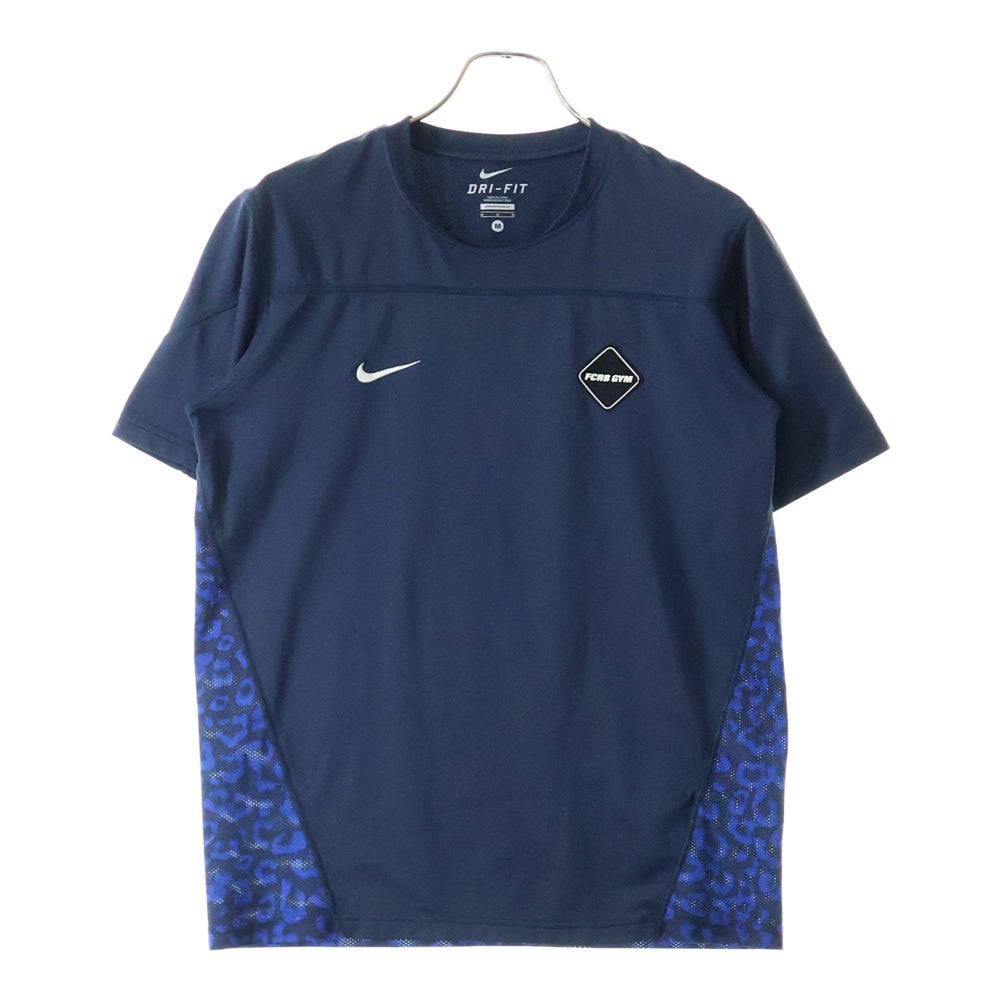 F.C.R.B./F.C.Real Bristol/FCRB(エフシーアールビー/エフシーレアルブリストル) × NIKE ナイキ ロゴ プリント レオパード 切替 半袖カットソー Tシャツ ネイビー/ブルー 640470-410