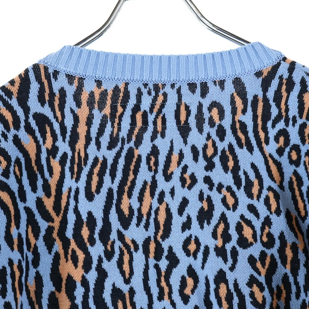 WACKO MARIA(ワコマリア) 25SS LEOPARD JACQUARD KNIT SWEATER レオパード柄 ジャガード クルーネック ニット セーター ブルー