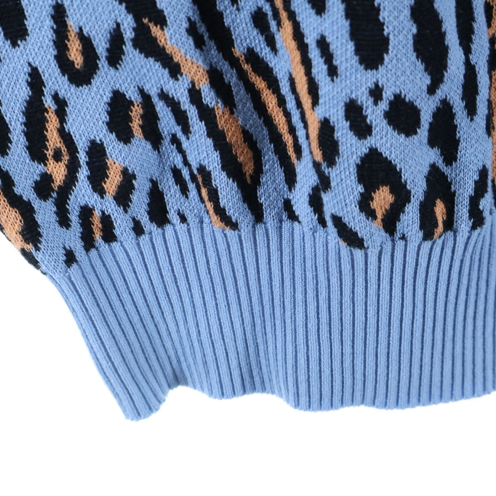 WACKO MARIA(ワコマリア) 25SS LEOPARD JACQUARD KNIT SWEATER レオパード柄 ジャガード クルーネック ニット セーター ブルー