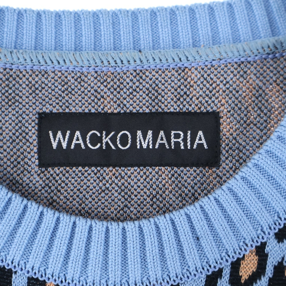 WACKO MARIA(ワコマリア) 25SS LEOPARD JACQUARD KNIT SWEATER レオパード柄 ジャガード クルーネック ニット セーター ブルー