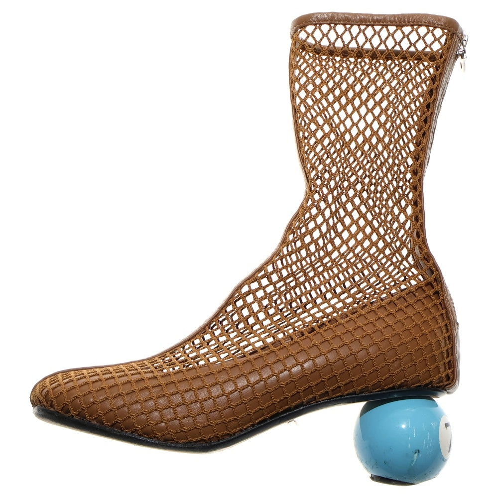 MAISON MIHARAYASUHIRO(メゾンミハラヤスヒロ) ビリヤードボールヒール スクエアトゥ バックジップ ハイカットシューズ パンプス ブラウン レディース B08FW704