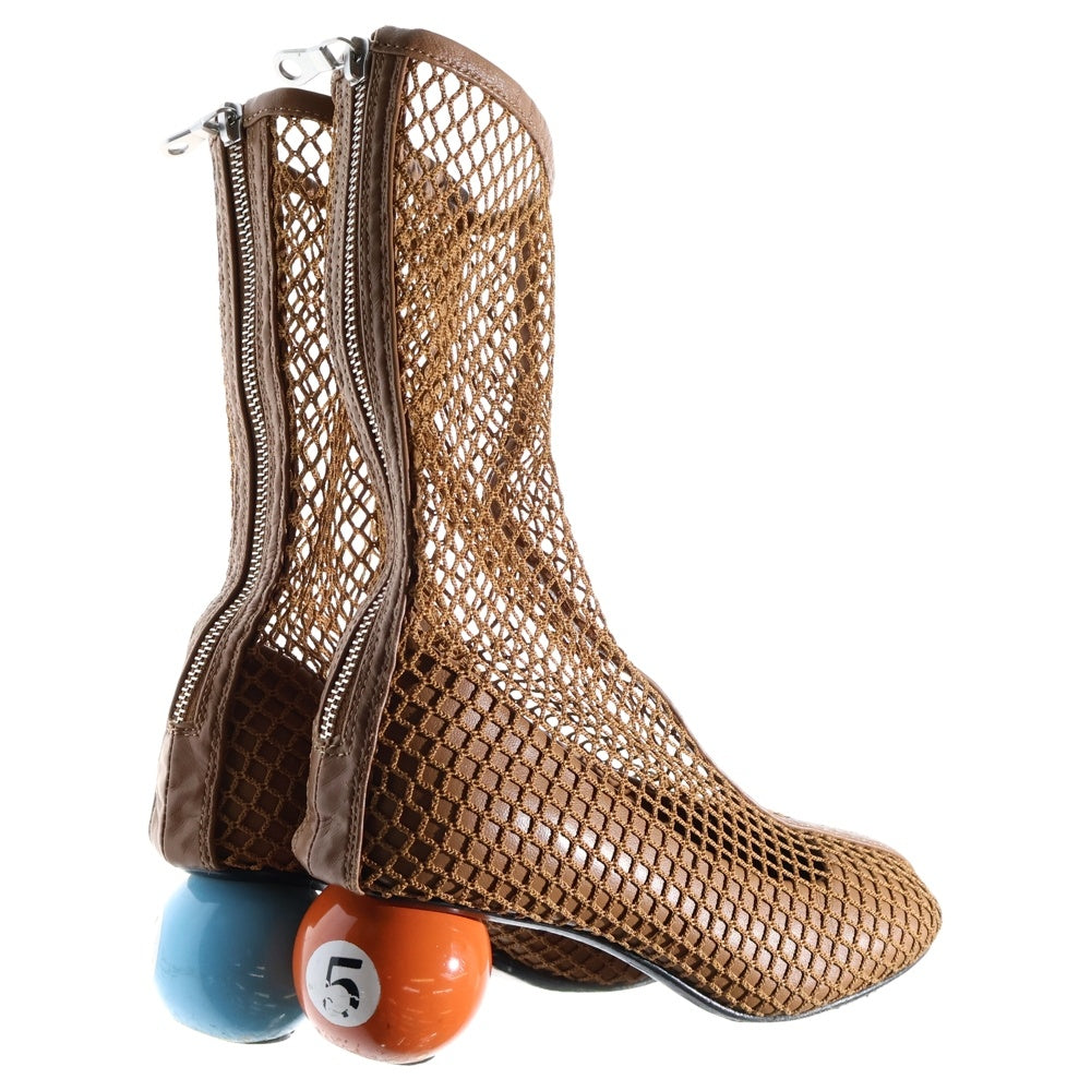 MAISON MIHARAYASUHIRO(メゾンミハラヤスヒロ) ビリヤードボールヒール スクエアトゥ バックジップ ハイカットシューズ パンプス ブラウン レディース B08FW704