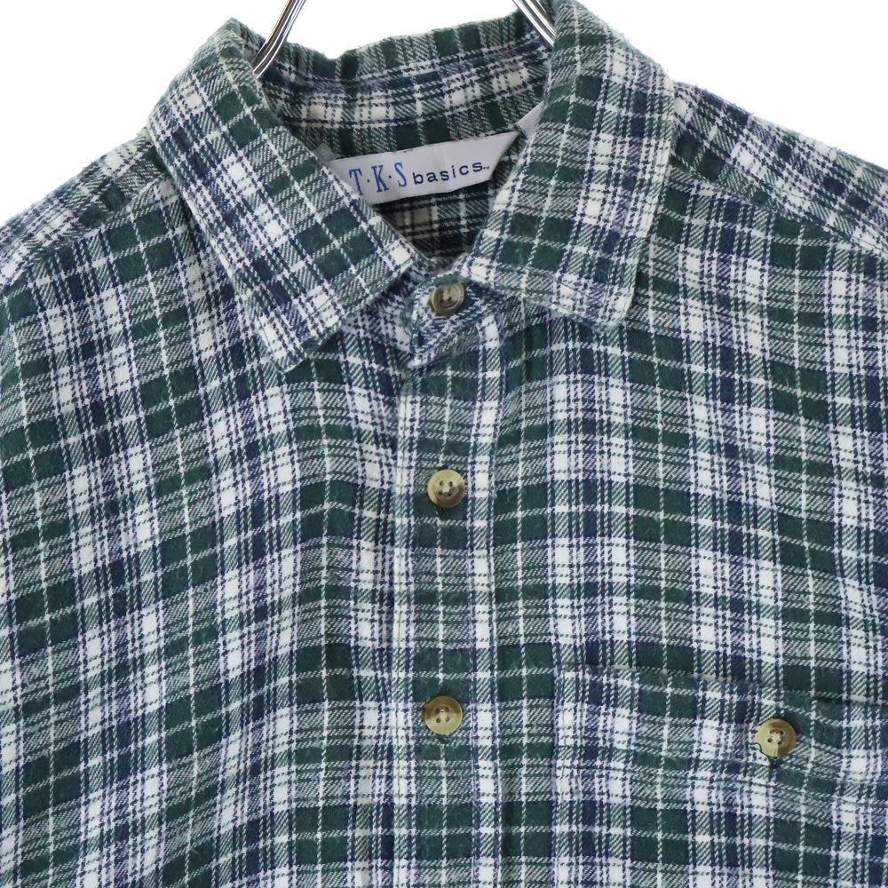 VINTAGE(ヴィンテージ) TKS basics チェック柄 コットン 長袖シャツ グリーン/ホワイト
