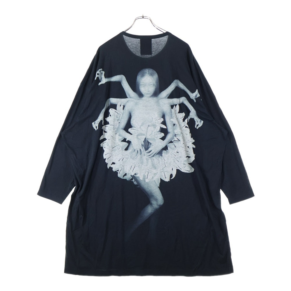 BLACK Scandal Yohji Yamamoto(ブラックスキャンダルヨウジヤマモト) 20SS 百合阿修羅 ばけもの画 内田柄BIG 丸首 長袖Tシャツ ロングカットソー ブラック HN-T22-274