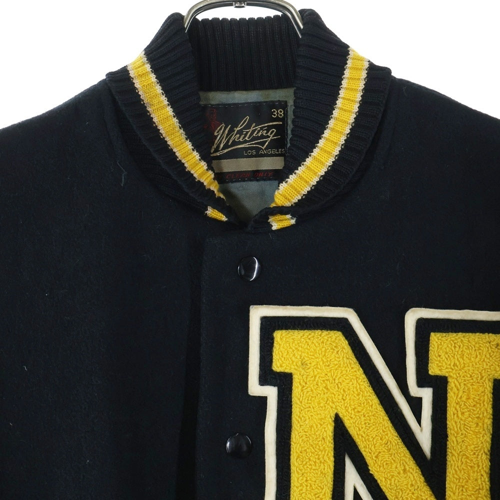 VINTAGE(ヴィンテージ) 50-60S VINTAGE Whiting ヴィンテージ ホワイティング 袖レザー レタードワッペン バーシティージャケット スタジャン ブラック/イエロー/アイボリー