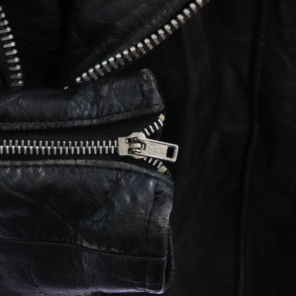 NO BRAND(ノーブランド) VINTAGE ヴィンテージ YKKジッパー レザー ダブルライダースジャケット ブラック
