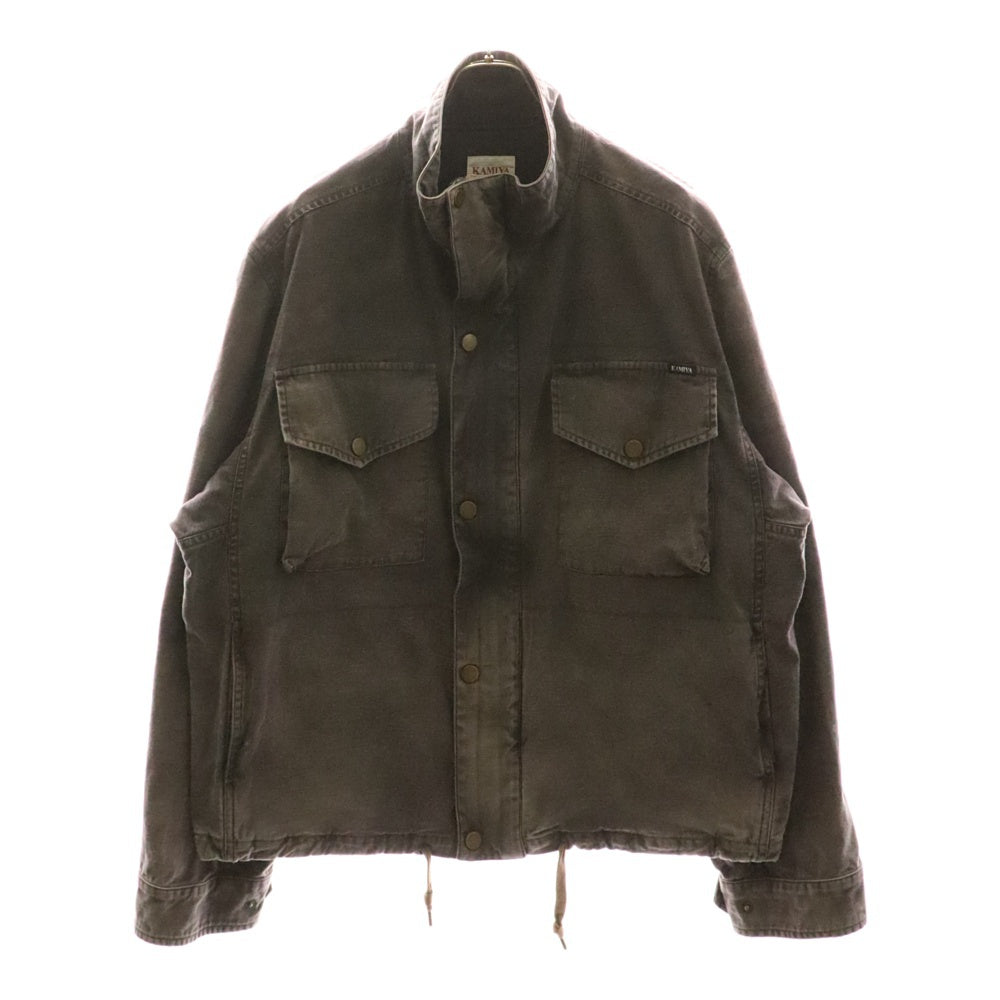 KAMIYA(カミヤ) 25SS STAIN BLOUSON ステイン ダブルフラップポケット ドローストリング付き ジップアップ デニムブルゾン ブラック G14BL024