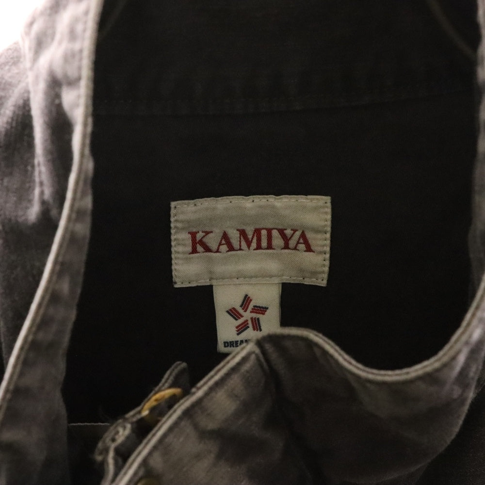 KAMIYA(カミヤ) 25SS STAIN BLOUSON ステイン ダブルフラップポケット ドローストリング付き ジップアップ デニムブルゾン ブラック G14BL024
