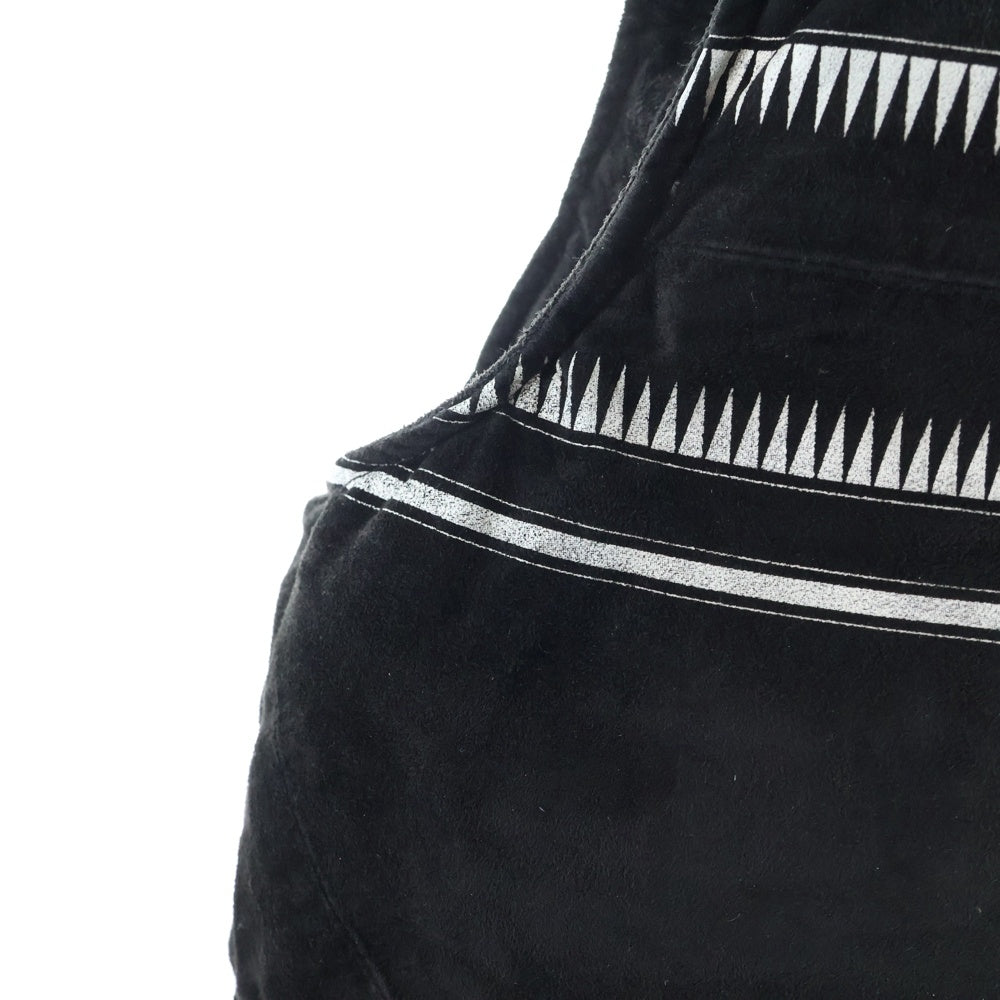 ISAMU KATAYAMA BACKLASH(イサムカタヤマバックラッシュ) 22AW KANGAROO SUEDE CROSS PRINT DOWN VEST カンガルースウェードレザー クロスプリント柄 フーデッドダウンベスト ブラック 1997-01