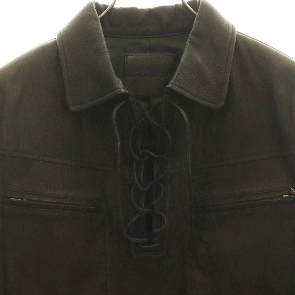 ISAMU KATAYAMA BACKLASH(イサムカタヤマバックラッシュ) 25SS DEERSKIN LACE-UP PULLOVER SHIRT JACKET ディアスキン レースアッププルオーバーシャツジャケット ブラック 2142-02