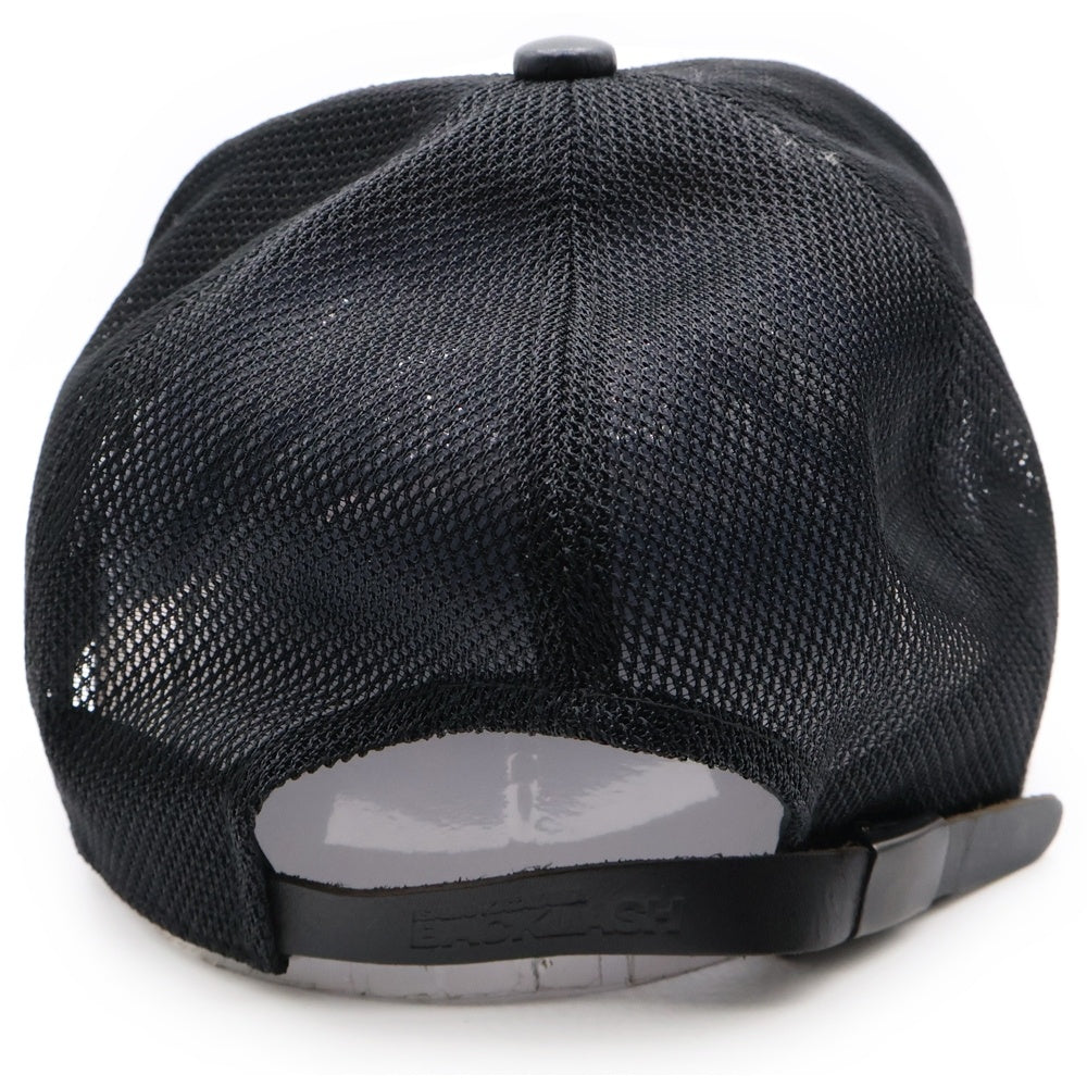 ISAMU KATAYAMA BACKLASH(イサムカタヤマバックラッシュ) ステアレザー メッシュトラッカーキャップ 帽子 ブラック/ホワイト 709-01