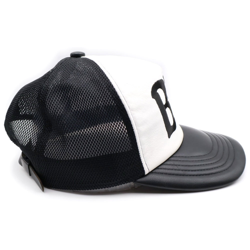 ISAMU KATAYAMA BACKLASH(イサムカタヤマバックラッシュ) ステアレザー メッシュトラッカーキャップ 帽子 ブラック/ホワイト 709-01