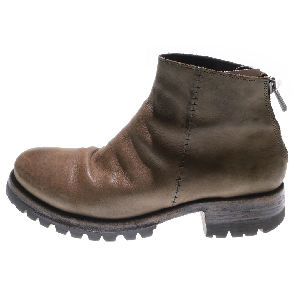 Portaille(ポルタユ) サイドステッチ バックジッパー レザーショートドレープブーツ グレー M46OL-L4VIB1100