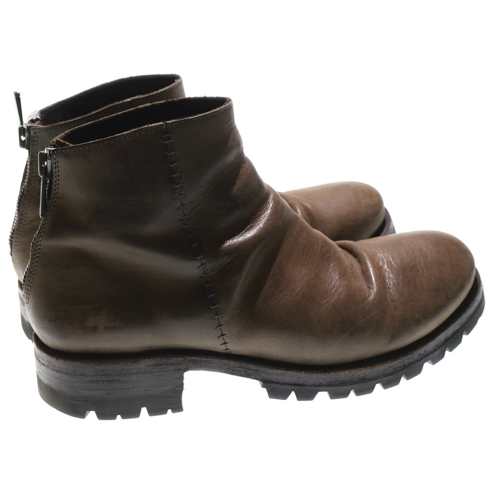 Portaille(ポルタユ) サイドステッチ バックジッパー レザーショートドレープブーツ グレー M46OL-L4VIB1100