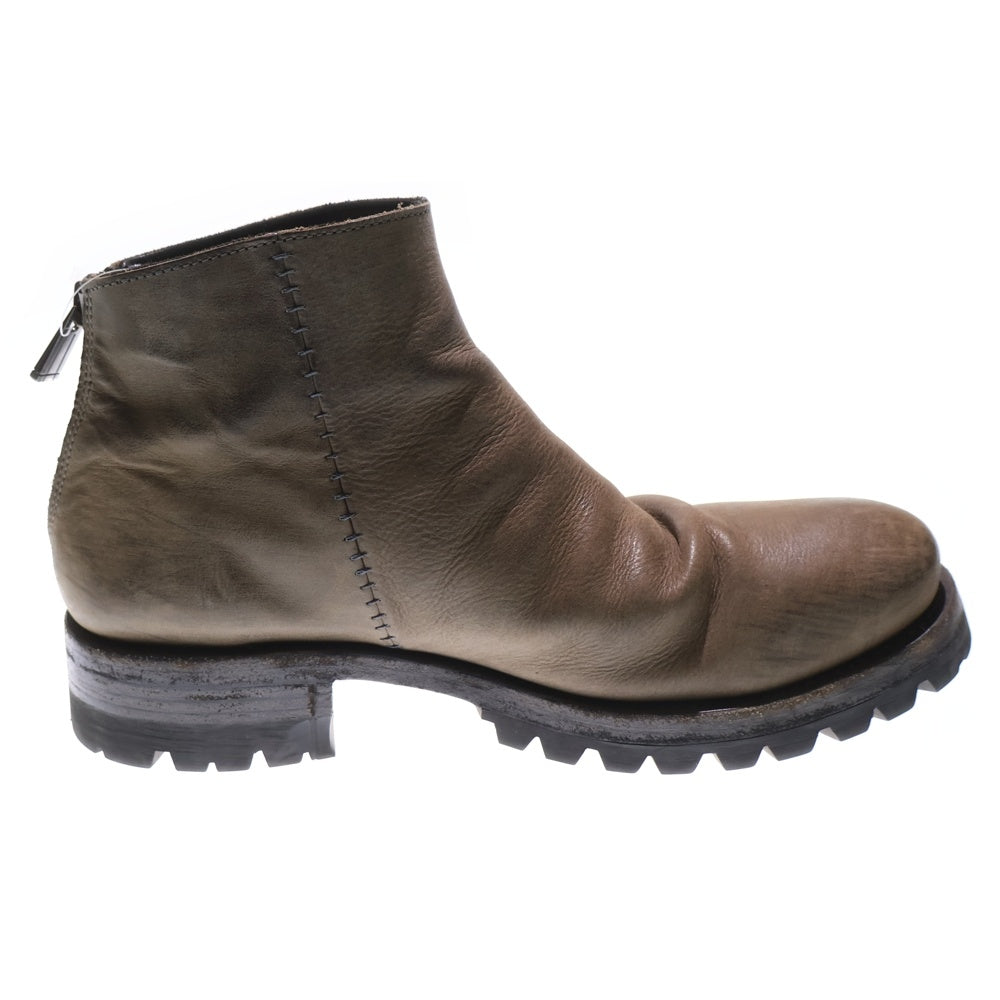 Portaille(ポルタユ) サイドステッチ バックジッパー レザーショートドレープブーツ グレー M46OL-L4VIB1100