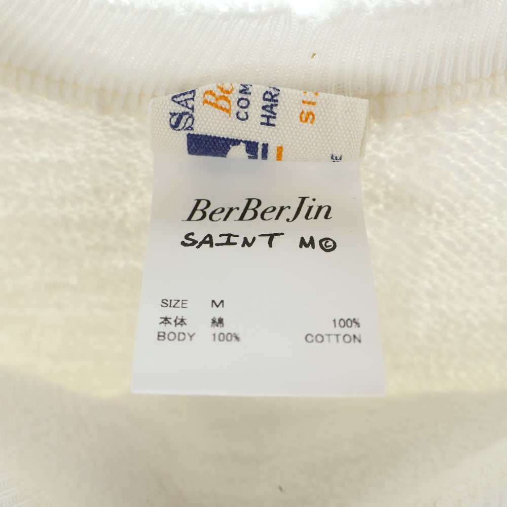 SAINT MICHAEL(セントマイケル) 25SS ×BerBerjin BJ CREW NECK SWEAT ベルベルジン フロント染み込みプリント ダメージ加工 クルーネックスウェット ホワイト SM-HR8-0000-C38